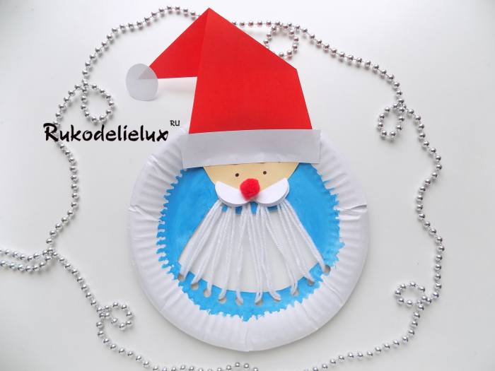Дед Мороз из тарелки и ниток своими руками