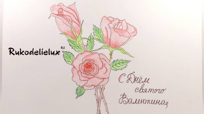 готовый рисунок букета роз цветными карандашами на день святого валентина
