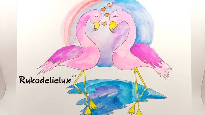 фламинго акварельными красками на день влюбленных фото 8