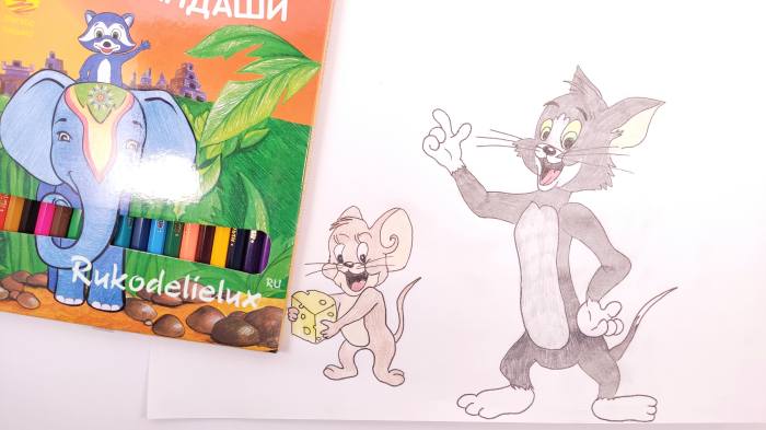 картинка карандашами простым и цветными Том и Джерри своими руками