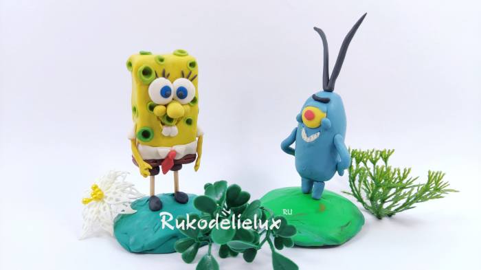 Губка Боб и Планктон фигурки из пластилина для детей