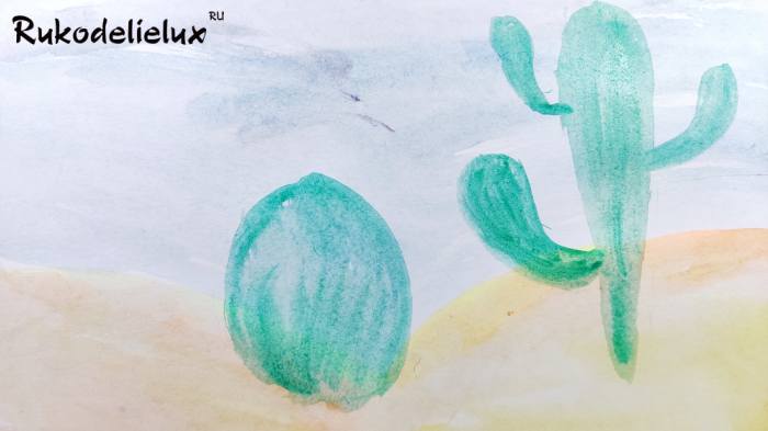 кактус акварелью в пустыне фото 4