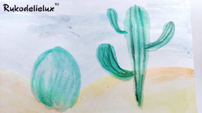 акварелью кактус 5 фото в пустыне