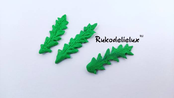 заготовки листье мимозы из пластилина