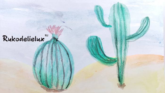 кактус красками акварельными в пустыне фото 6