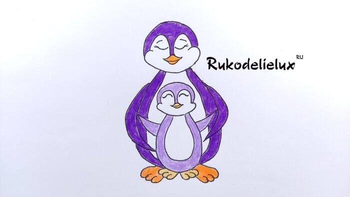 как нарисовать маленького пингвина с мамой фото 42
