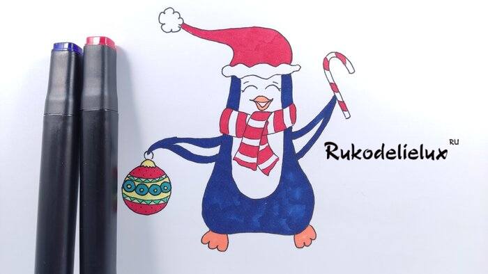 как нарисовать новогоднего пингвина фото 50